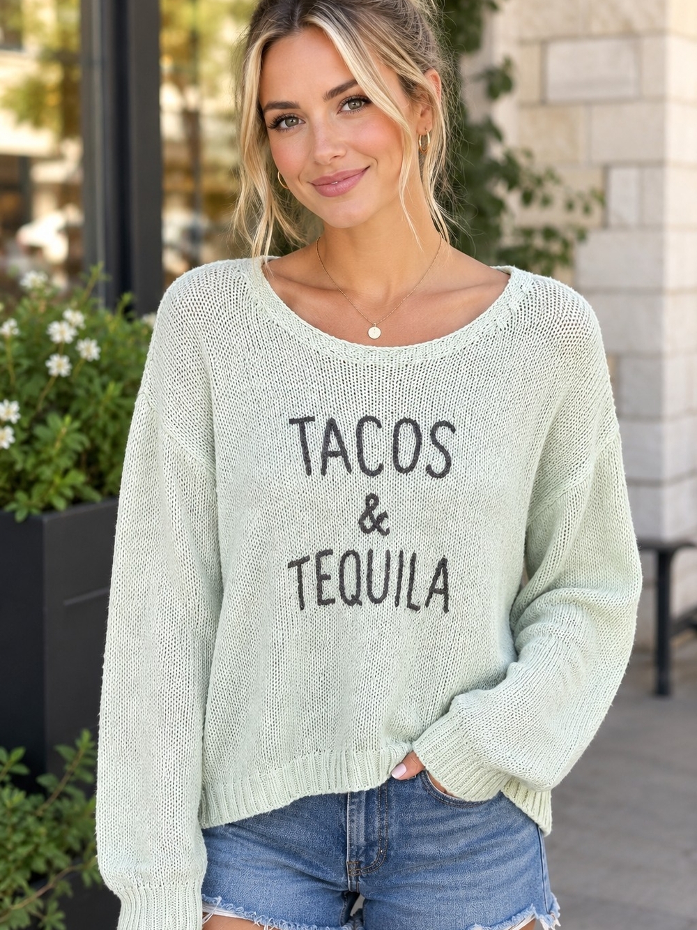 Wooden Ships Sage Lightweight 'Tacos & Tequila' Crew Sweater